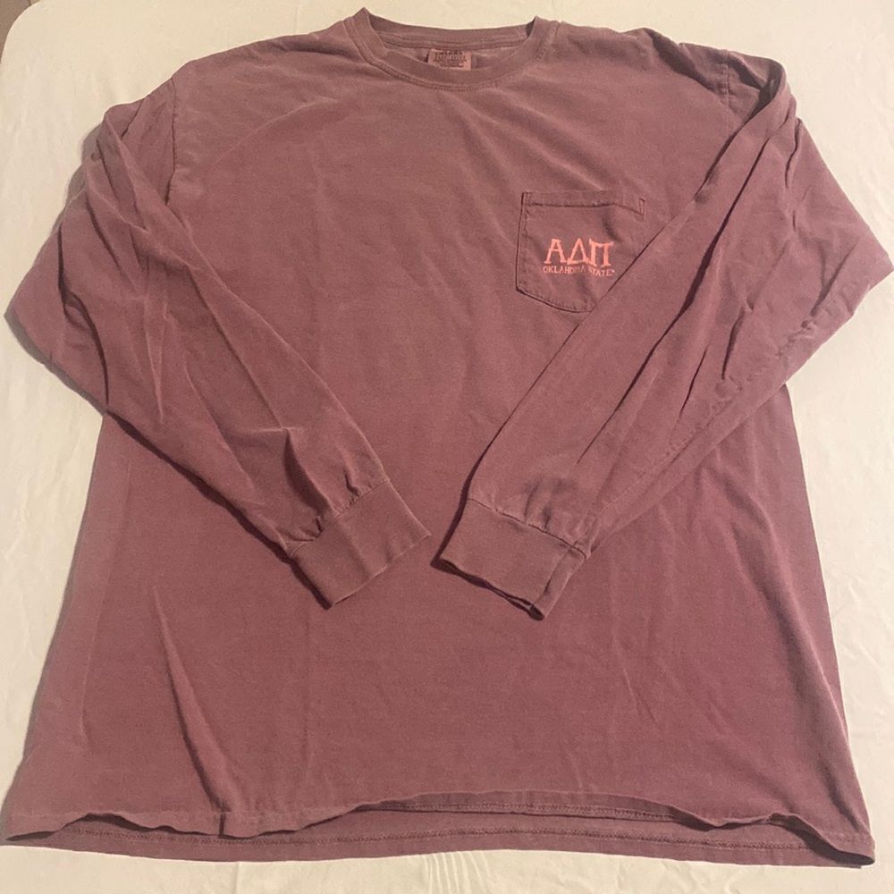 Alpha Delta Pi Long Sleeve Aztec Okstate Comfort Colors Tshirt VGUC Size Large